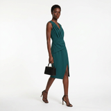 Vestido Midi Crepé Drapeado Abertura Frontal