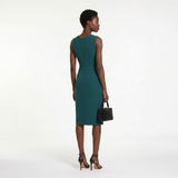 Vestido Midi Crepé Drapeado Abertura Frontal