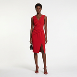 Vestido Midi Crepé Drapeado Abertura Frontal