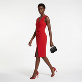 Vestido Midi Crepé Drapeado Abertura Frontal