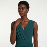Vestido Midi Crepé Drapeado Abertura Frontal