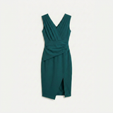 Vestido Midi Crepé Drapeado Abertura Frontal
