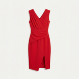 Vestido Midi Crepé Drapeado Abertura Frontal