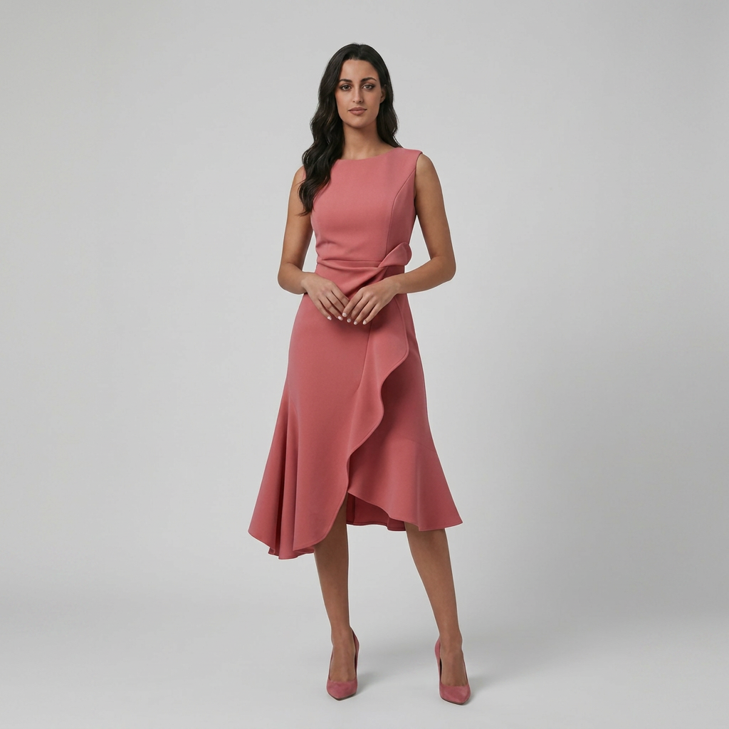 Vestido Midi Crepé Lazo Volante Cruzado