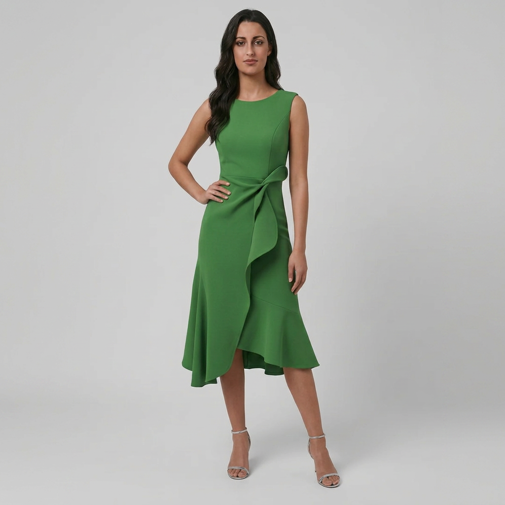 Vestido Midi Crepé Lazo Volante Cruzado