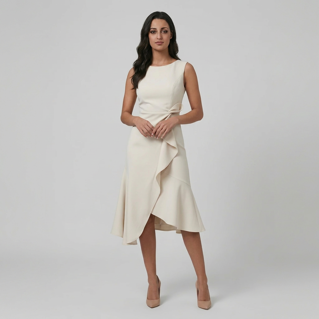 Vestido Midi Crepé Lazo Volante Cruzado