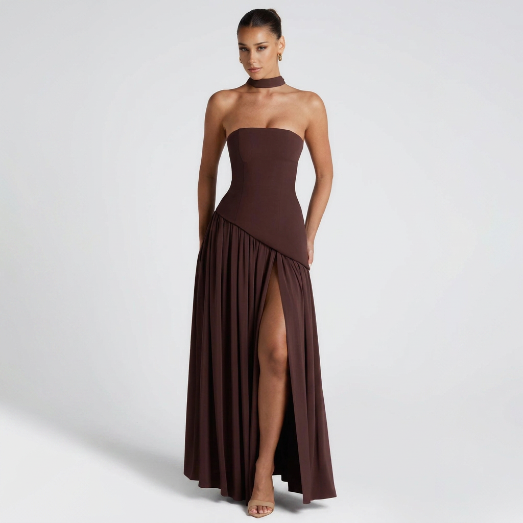 Vestido de Fiesta Bustier Choker Abertura