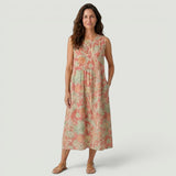Vestido Midi Florales Sin Mangas con Bolsillos